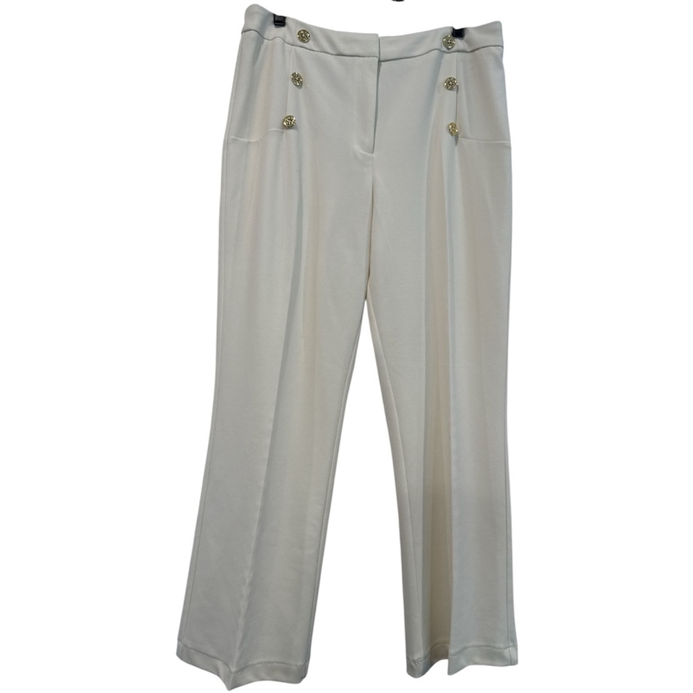 Nine West Ivory Sailor Trousers Gold Button Accents Size 12